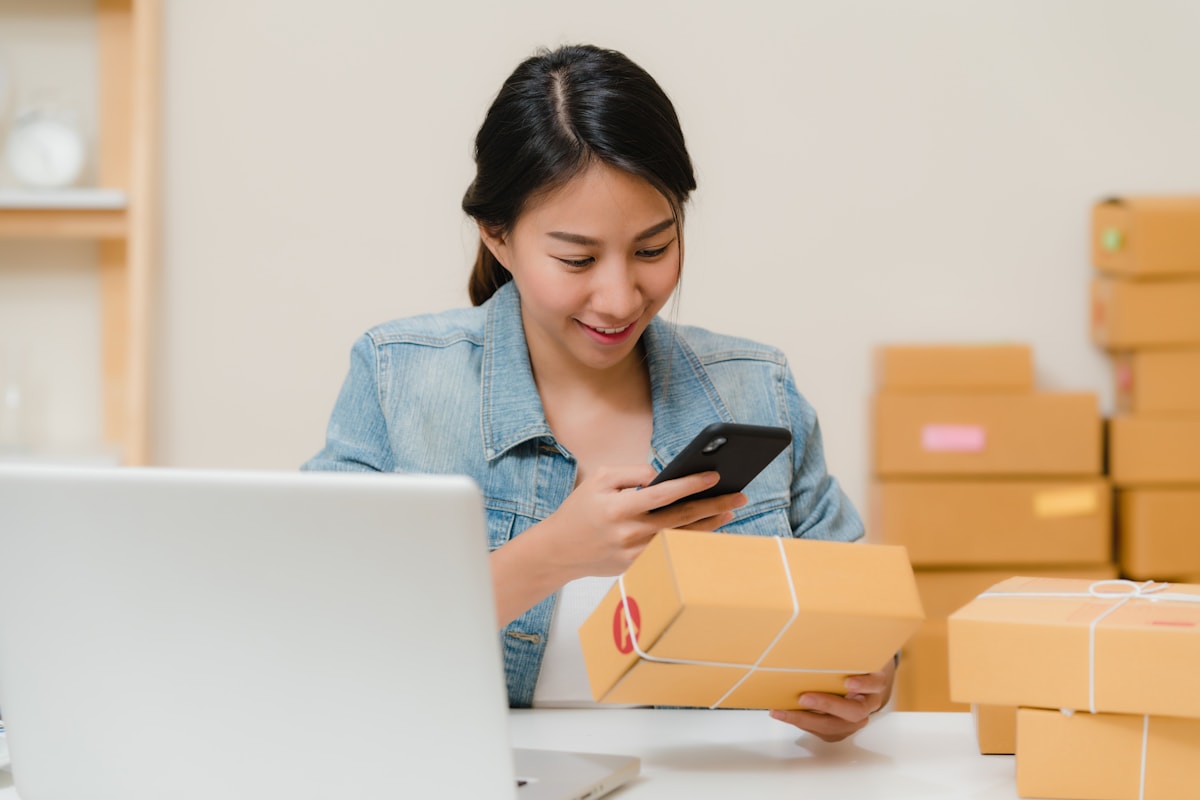 eCommerce merchant working on online orders